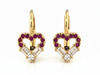 Kolczyki złote angielskie z sercami z czerwonymi cyrkoniami