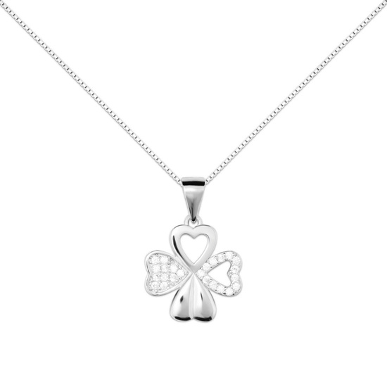 Zawieszka srebrna 925 z diamentowymi cyrkoniami - koniczynka, serce