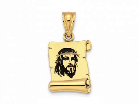 Złoty medalik papirus Jezus w cierniowej koronie