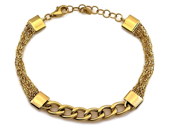 Bransoletka złota szeroka z łączonych łańcuszków elementowa