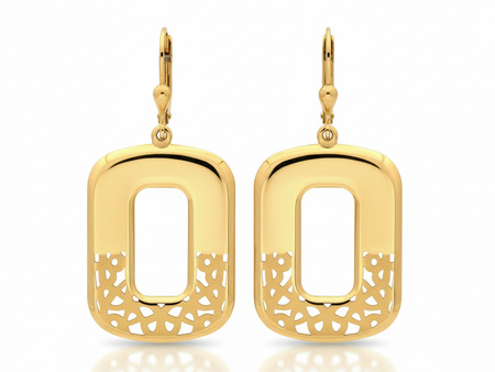 Kolczyki złote duże wiszące prostokątne satynowane