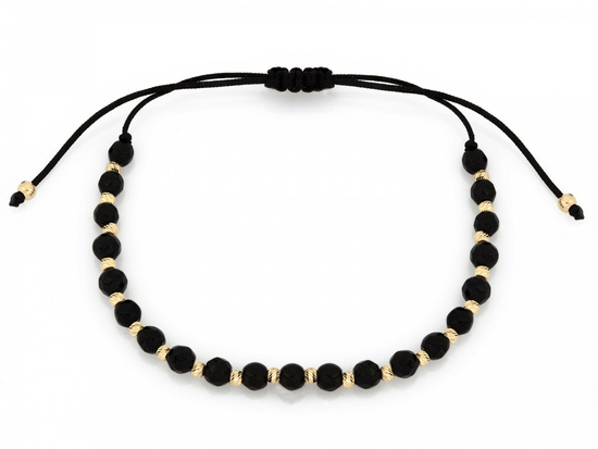 Bransoletka złote i czarne kulki na czarnym sznurku