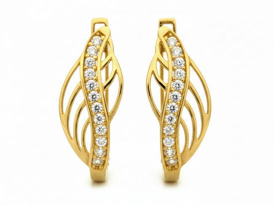 Kolczyki złote angielskie ażurowe z cyrkoniami