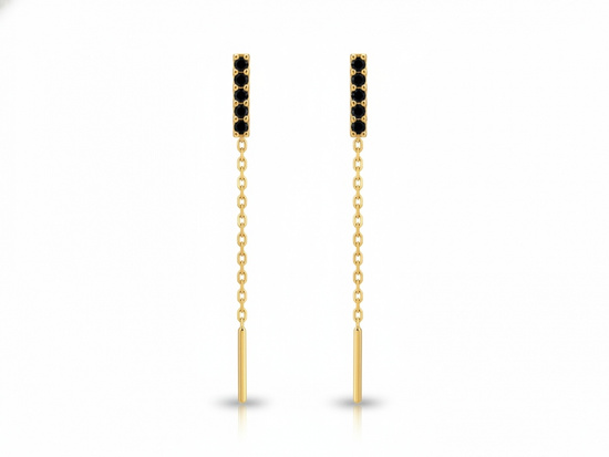 Kolczyki złote przeciągane z czarnymi cyrkoniami