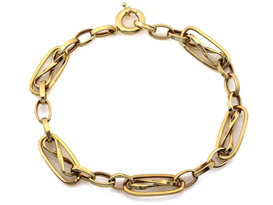Złota bransoletka efektowna duże ogniwa z nieskończonością
