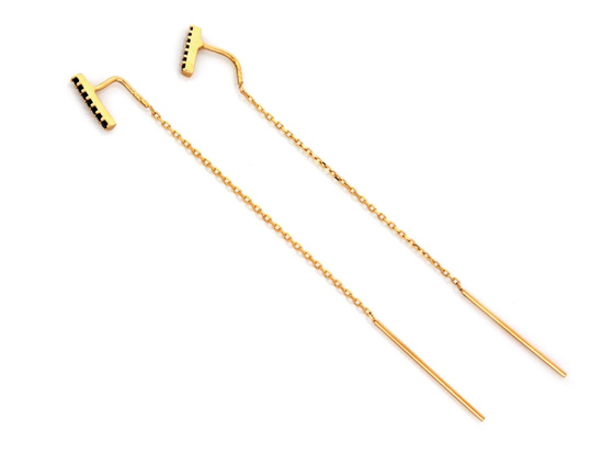 Kolczyki złote przeciągane z czarnymi cyrkoniami