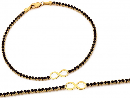 Złota bransoletka delikatna z czarnymi cyrkoniami z nieskończonością