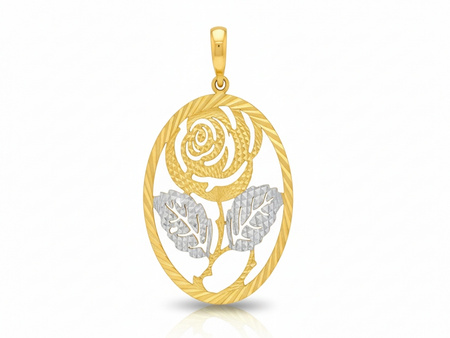 Złota zawieszka z różą dwa kolory złota