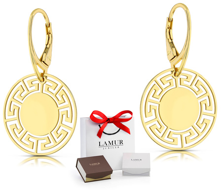 Złote kolczyki wiszące 925 - ażurowe koła greckie