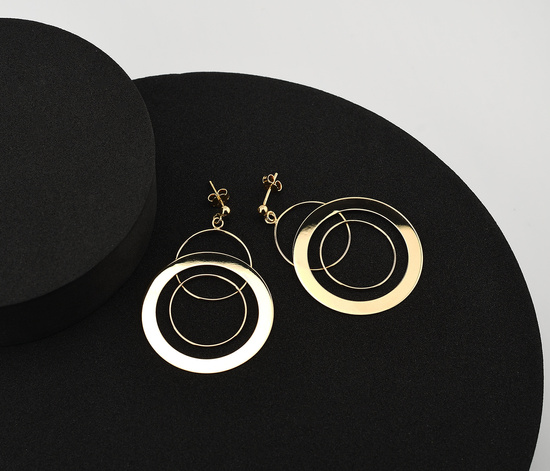 Złote kolczyki 585 długie - wiszące koła