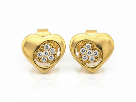 Kolczyki złote sztyfty serca z cyrkoniami