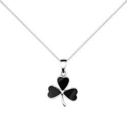 Zawieszka srebrna 925 z czarną żywicą - koniczynka, serce