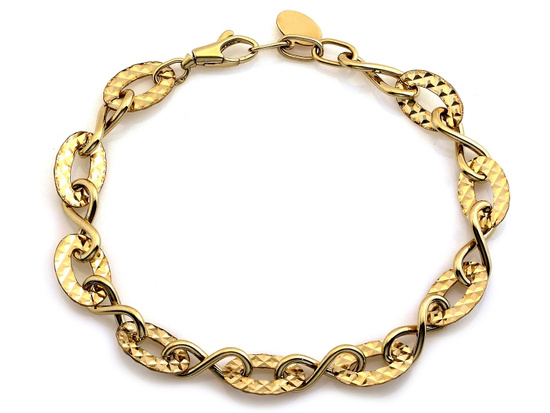 Bransoletka złota duże elementy motyw nieskończoności