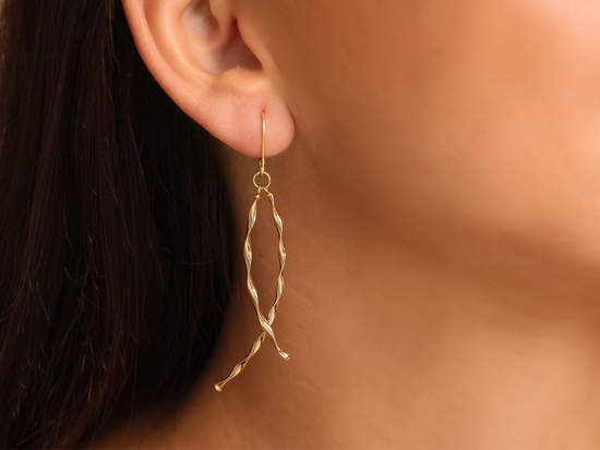 Kolczyki złote długie sztywne ruchome angielskie