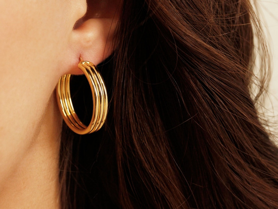 Kolczyki złote potrójne koła 27mm