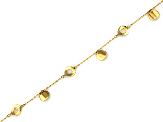 Złota bransoletka subtelna delikatna z okrągłymi zawieszkami