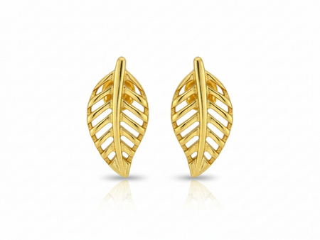 Kolczyki złote sztyfty liście listki