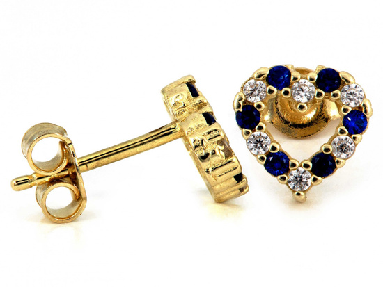 Subtelne złote kolczyki serce z cyrkoniami na sztyfcie