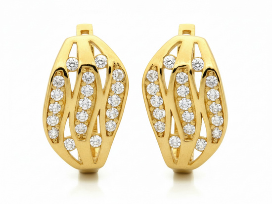 Kolczyki złote z cyrkoniami subtelne angielskie zapięcie