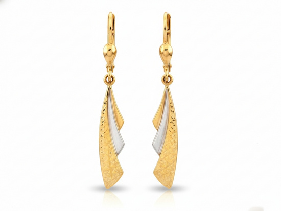 Kolczyki złote długie sztywne dwukolorowe