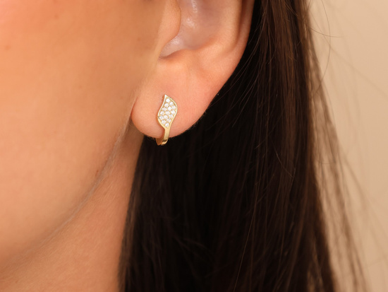 Kolczyki złote angielskie błyszczące z cyrkoniami