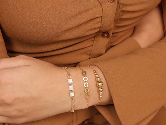 Złota bransoletka 925 z kuleczkami - 16,5 - 19,5 cm