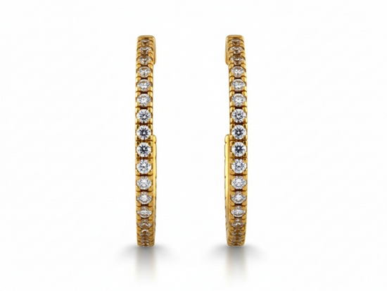 Kolczyki złote koła rząd cyrkoni na sztyft