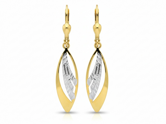 Wiszące diamentowane kolczyki w dwóch kolorach złota