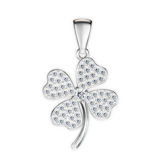 Zawieszka srebrna 925 z diamentowymi cyrkoniami - koniczynka, serce