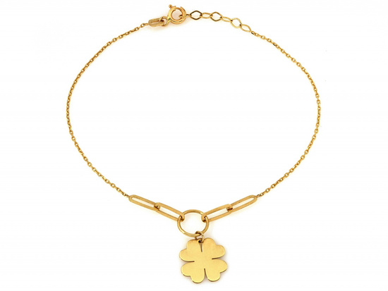 Złota bransoletka z wiszącą koniczynką