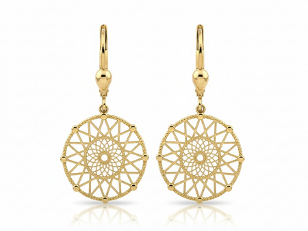 Złote kolczyki wiszące ażurowe kółka