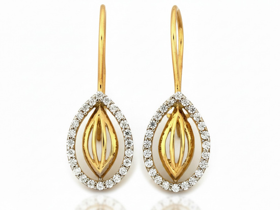 Kolczyki złote na biglu z drobnymi cyrkoniami