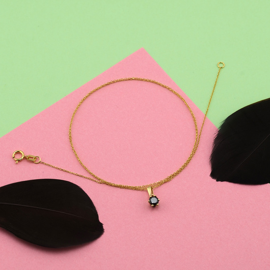 Złoty naszyjnik 585 - klasyczny z czarną cyrkonią