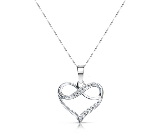 Naszyjnik srebrny 925 z diamentowymi cyrkoniami - serce, nieskończoność 
