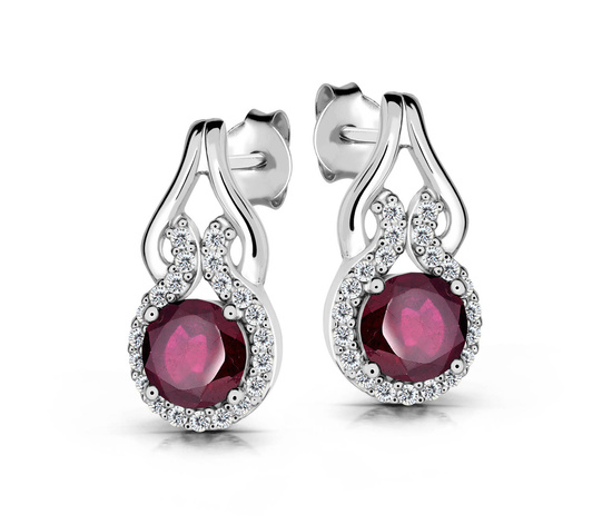 Srebrne kolczyki 925 z naturalnymi rubinami i diamentowymi cyrkoniami