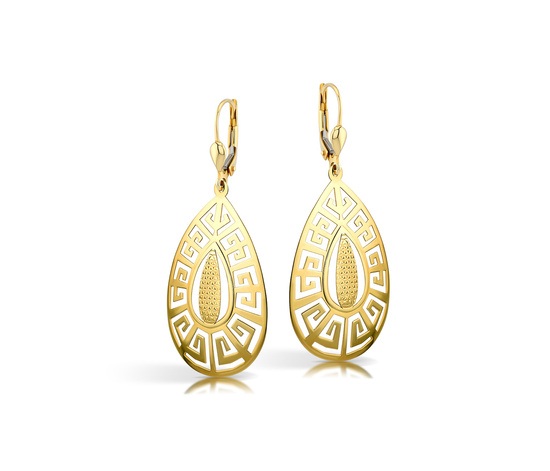 Złote kolczyki wiszące 585 nowoczesny grecki wzór
