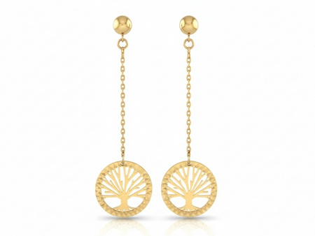Kolczyki złote drzewko szczęścia na długim łańcuszku