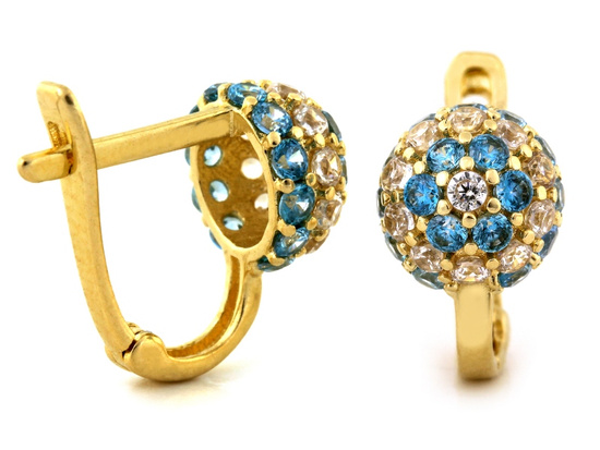 Złote kolczyki z niebieskimi cyrkoniami na angielskim zapięciu