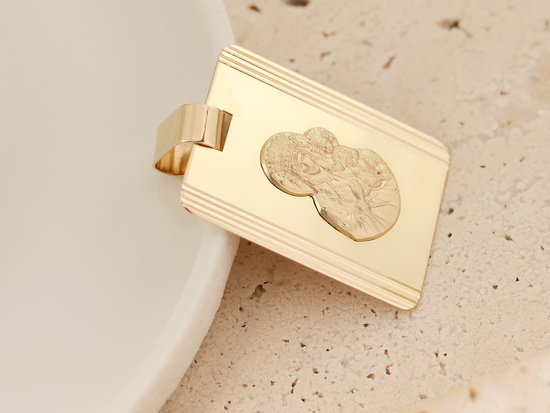 Duży złoty medalik prostokątna blaszak Matka Boska Częstochowska