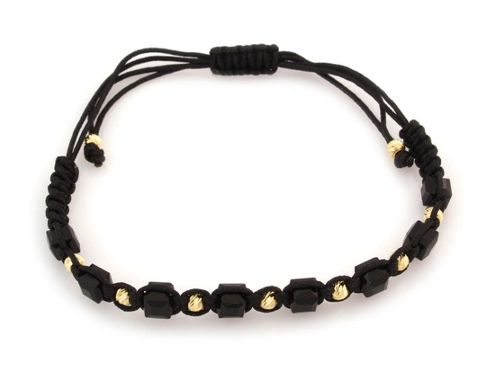 Bransoletka sznurkowa ze złotymi frezowanymi kulkami