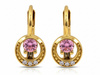 Kolczyki złote angielskie z różowym kamieniem