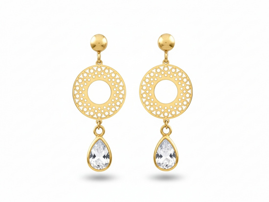 Złote kolczyki wiszące z ażurem na sztyfcie 