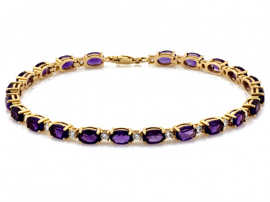 Bransoletka złota z fioletowymi owalnymi cyrkoniami