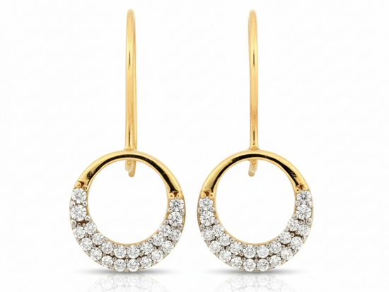 Złote kolczyki na biglu z cyrkoniami