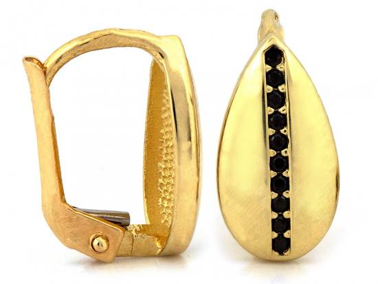 Kolczyki złote angielskie jak krople z czarnymi cyrkoniami