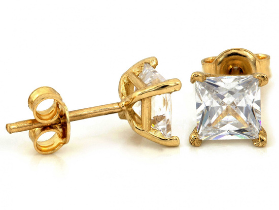 Złote kolczyki z cyrkonią na sztyfcie