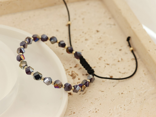 Bransoletka złota sznurkowa kolorowe kamienie i złote kuleczki