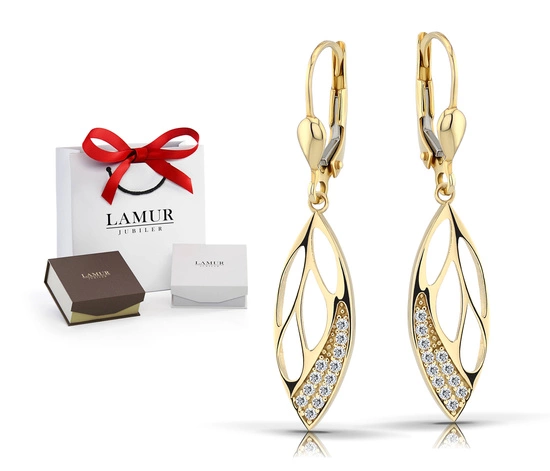 Złote kolczyki 585 ażurowe listki - wiszące 