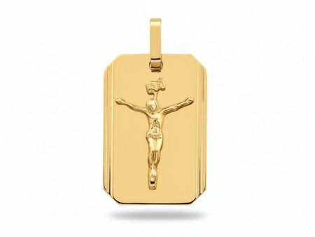 Złoty wisiorek blaszka z krzyżykiem