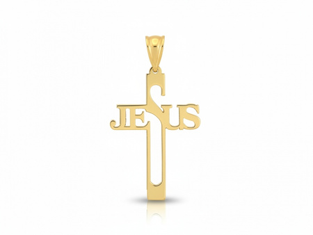 Zawieszka złoty krzyżyk oryginalny z napisem Jesus